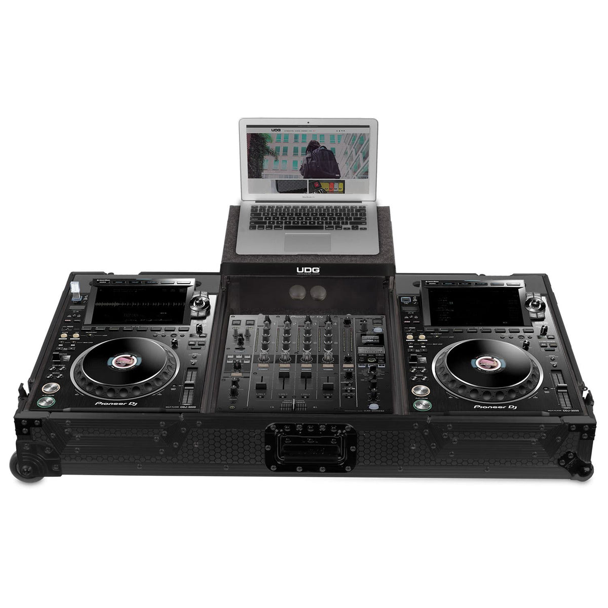 UDG Ultimate Flight Case Set Pioneer DJ CDJ-3000/DJM-900NXS2 Black Plus (Laptop Shelf + Wheels)