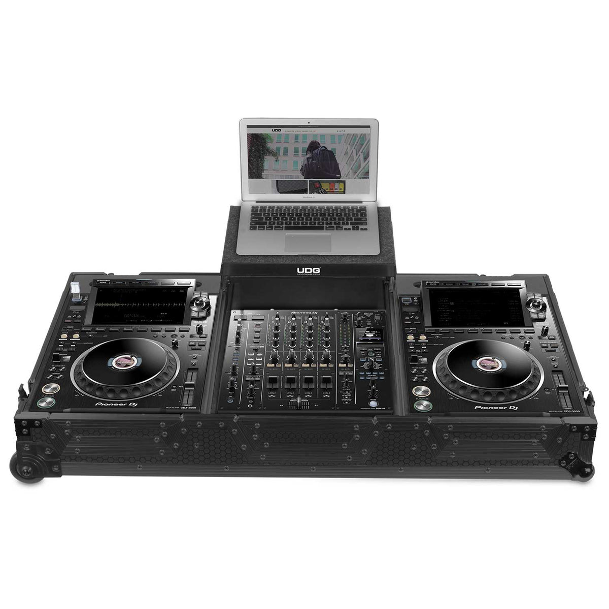 UDG Ultimate Flight Case Set Pioneer CDJ-3000/A9 Black Plus (Laptop Shelf & Wheels)
