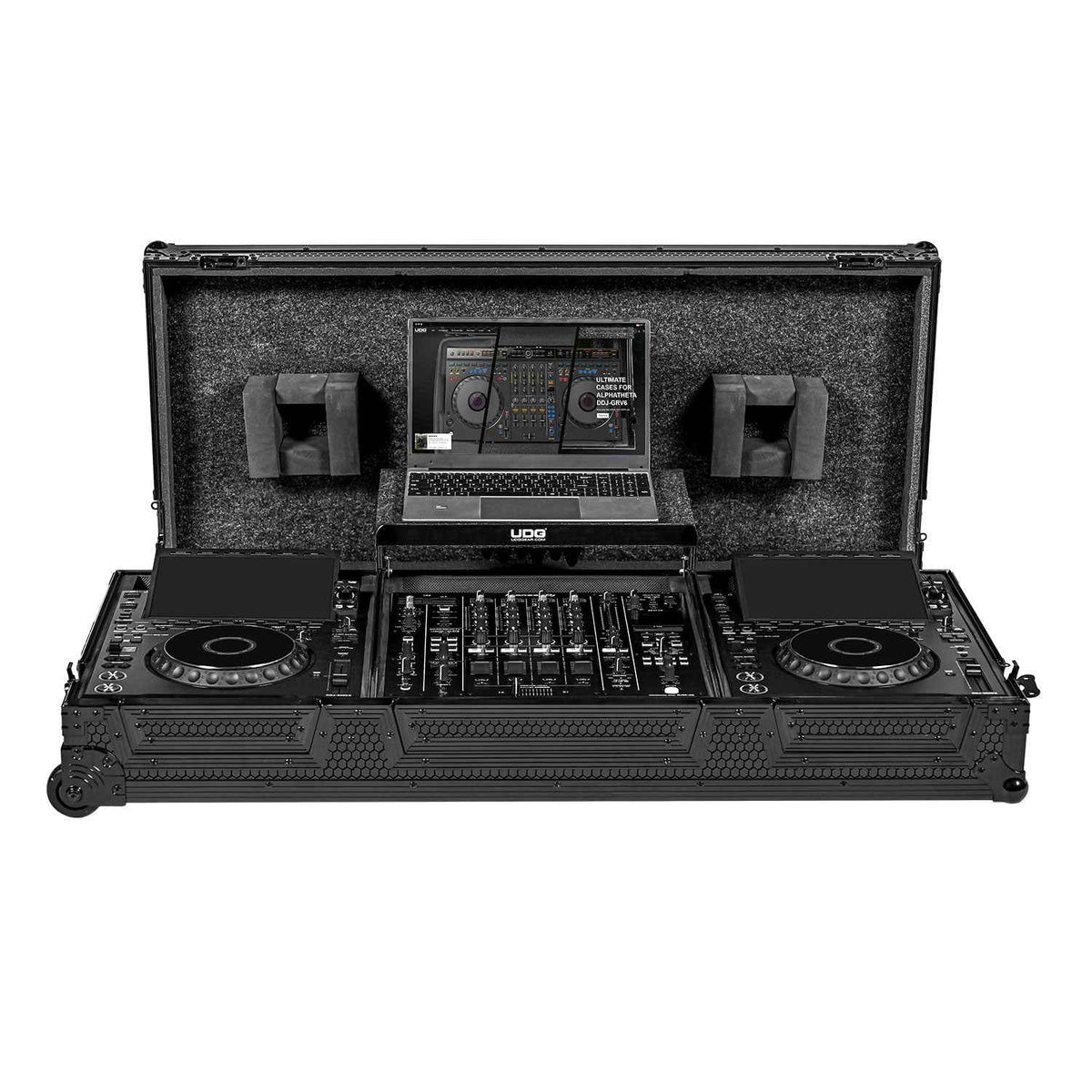 UDG Ultimate Flight Case Set AlphaTheta CDJ-3000X/Pioneer DJM-A9 Black Plus (Laptop Shelf + Wheels)