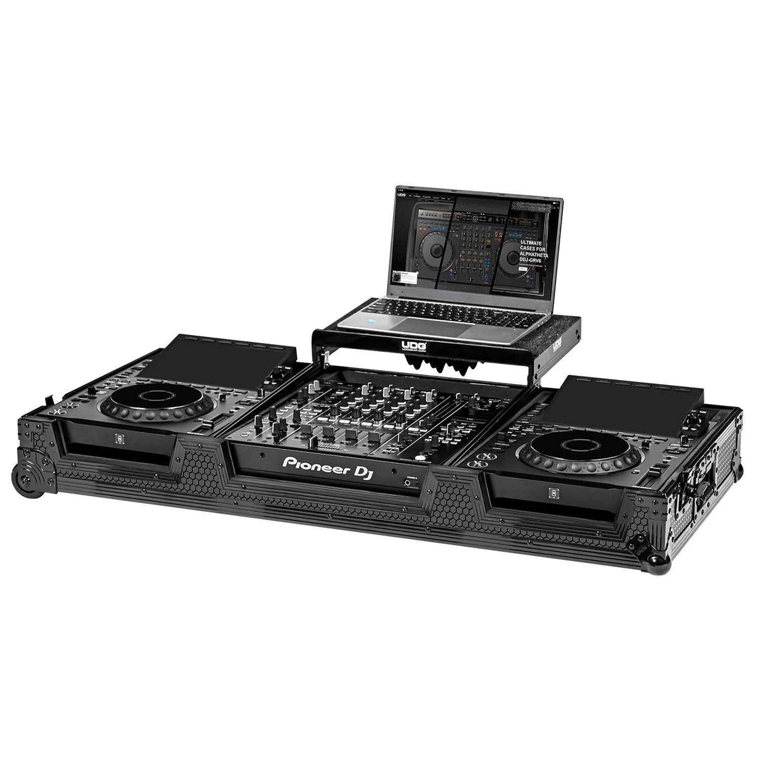 UDG Ultimate Flight Case Set AlphaTheta CDJ-3000X/Pioneer DJM-A9 Black Plus (Laptop Shelf + Wheels)